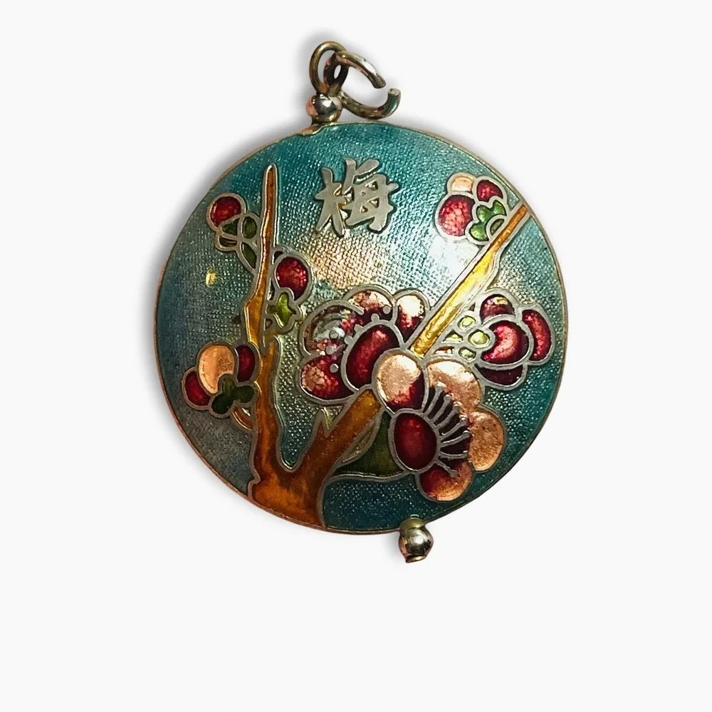 Vintage Cloisonne Enamel Pendant Plum Blossom Chinese Asian Lot Two Butterfly